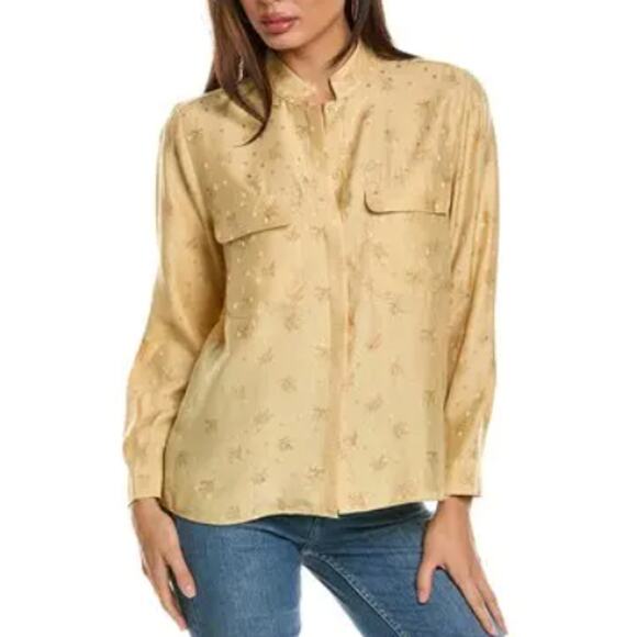 Tahari Jacquard Silk Pale Yellow Double Breasted Blouse size 8 - Picture 9 of 9